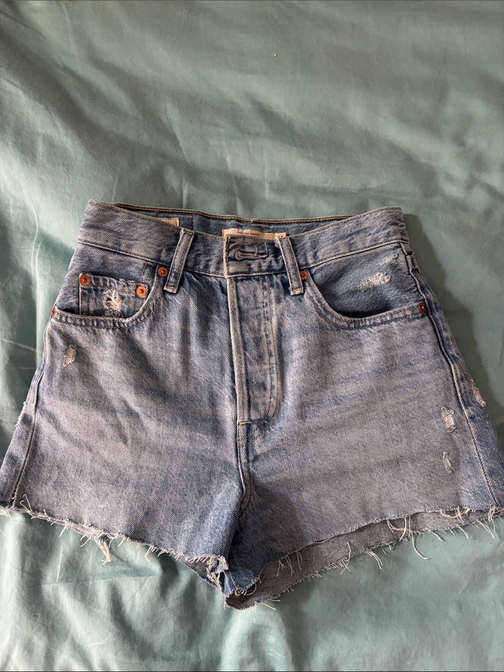 Levi's Light Blue High Waist Distressed Denim Shorts